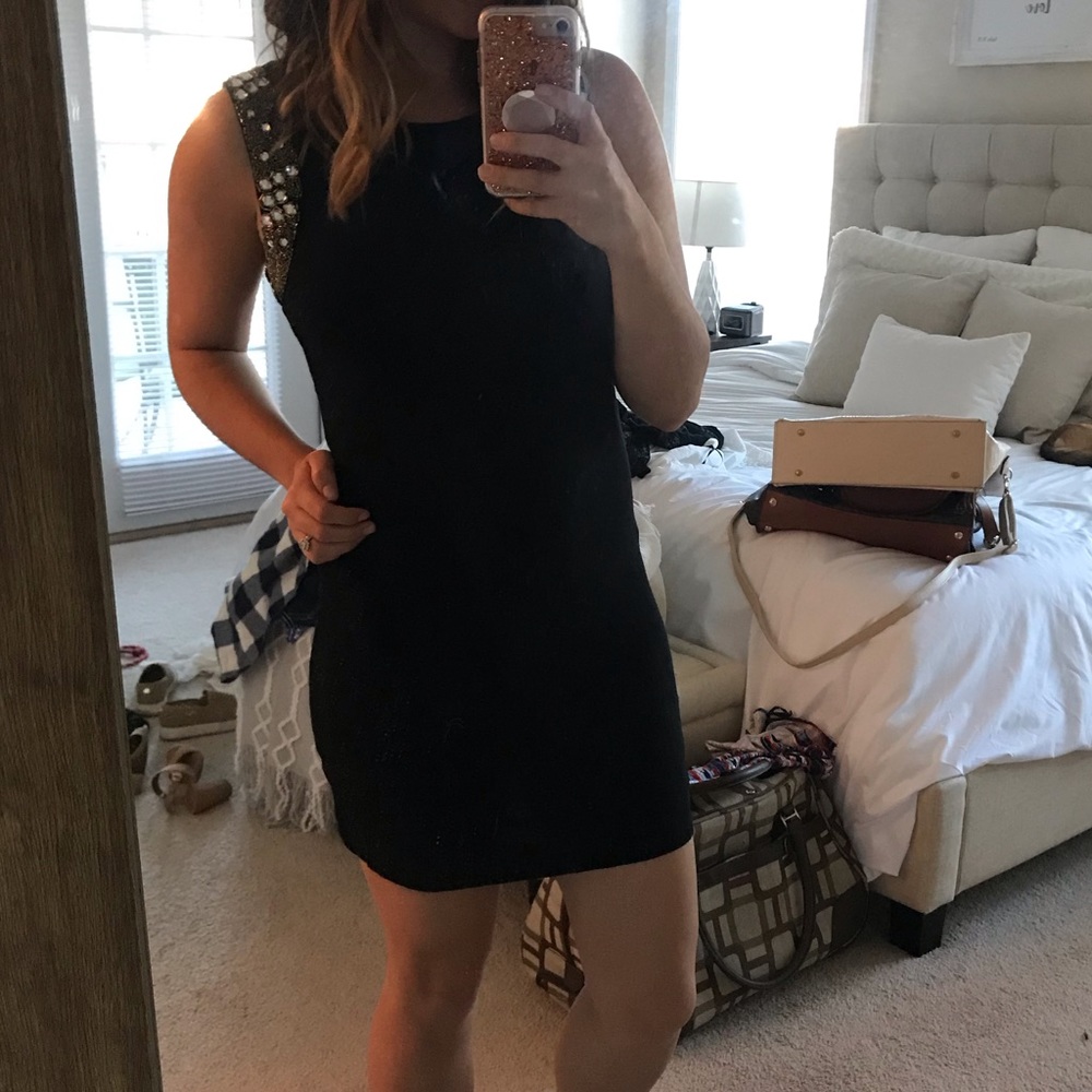 Jewel Sleeve Black Dress